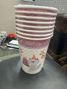 Pink Cups 9oz. Woodland Paper Cups Girls Birthday Party Supply 8ct Tableware New - Picture 1 of 2