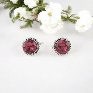 Rhodolite Gemstone 925 Stamped Silver Jewelry Beautiful Cufflinks 0.51" For Him - Picture 1 of 4