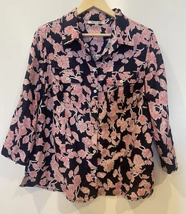 NONI B - Ladies 18 Linen Navy/Pink Floral Shirt Button Up/Pocket - Picture 1 of 9