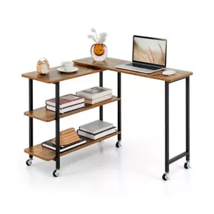 Rotatable Desk Home Office Sofa Side Mobile End Table w/2 Tier Storage Shelves - Picture 1 of 9