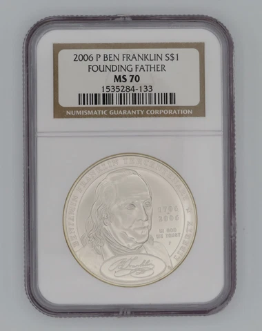 2006-P Ben Franklin Founding Father Silver Dollar Commemorative Coin NGC MS70 Cover