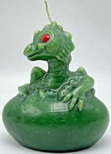 Vintage Figural Candle Dragon in Egg Fantasy Green with Red Eyes - Picture 1 of 8