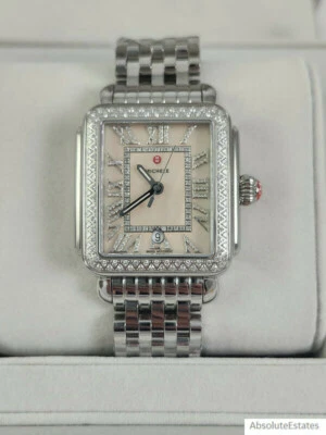 Michele Deco Madison Silver Diamond Cream Blush Refurb Watch MWW06T000267 NWT - Image 1 of 4