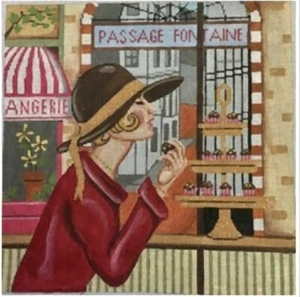Needlepoint Handpainted Gayla Elliot Parisian Lady with Pastry 10" - Picture 1 of 4