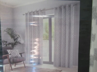 New In Packaging Fusion Fully lined Eyelet Navaho Silver 46 X 54in Curtains  - Image 1 of 4