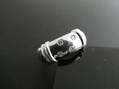 DAVID YURMAN Sterling Silver 925 & 14k WG Diamond Metro Cable RING Size 5 - Image 1 of 4