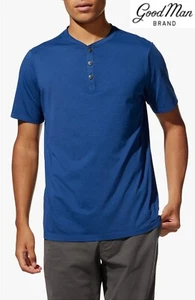 GOOD MAN BRAND NWT $88 SLUBBED COTTON S/S BLUE HENLEY T-SHIRT. SZ M - Picture 1 of 12