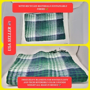Green white reversible thick mexican blanket for winter - Picture 1 of 4