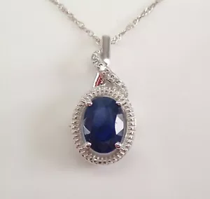 Sapphire and Diamond Necklace Pendant White Gold 18" Chain GRADUATION Gift - Picture 1 of 5