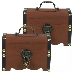 DOITOOL 2 Pcs Vintage Wooden Treasure Chest Box with Lock and Key, Piggy Bank... - Picture 1 of 9