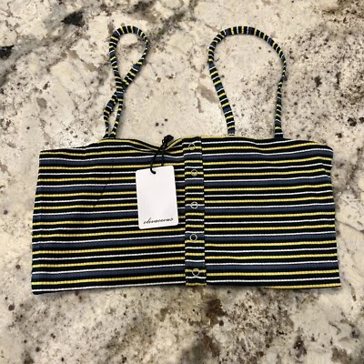 NWT Anthropologie Oliviaceous Spaghetti Strap Striped Yellow Blue Crop Top Large - Image 1 of 4