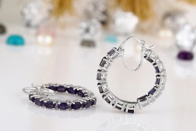 AAAA Catalina Iolite Aro Pendiente en Plata de Ley, Pendiente de Iolita para Mujer Foto 1 de 3