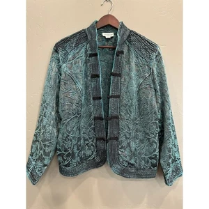 Chaqueta Coldwater Creek Brocado Pequeña Grande Verde Azulado Toggle Tapiz Blazer De Colección - Imagen 1 de 12