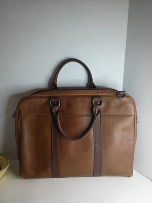 Maletín para computadora portátil Fossil vintage genuino de dos tonos de cuero marrón sin correa para el hombro Foto 1 de 4