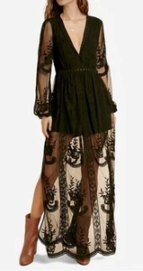 Schwarz Spitze transparent MEDIUM Maxikleid Strampler Whimsigoth Fairycore Bohemian - Bild 1 von 12