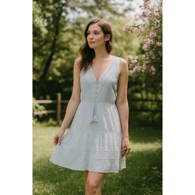 Vestido Joie Para Mujer Pequeño Azul Ojales Encaje En Niveles Cottagecore Hada Jardín Fiesta Foto 1 de 4