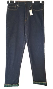 Lands' End Men's Traditional Fit Squarerigger Flannel Lined Blue Jeans 32x34 - Picture 1 of 10