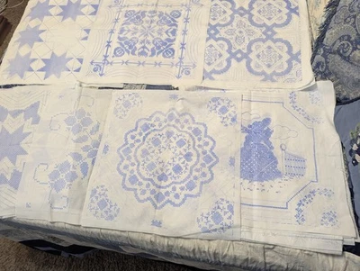 Lot/35 Vintage Cross Stitch Pattern Preprinted Cotton Squares 17.25" x 17.25"  - Image 1 of 4