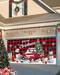Christmas Tree Truck Garage Door Banner Cover 7 x 8 ft, Winter Candle Snowfla... - Bild 1 von 9
