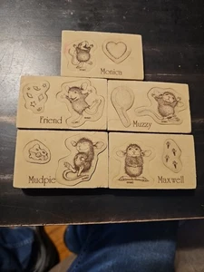 Lote de 5 estampillas de ratón de casa Mudpie Is Stuffed Friend Maxwell Muzzy Monica - Imagen 1 de 2