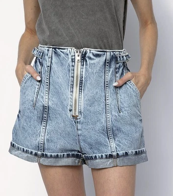 Pantalones Cortos de Jean IRO Powelly Azul Denim Tiro Alto Puños Talla 32 Hechos en Italia Foto 1 de 4