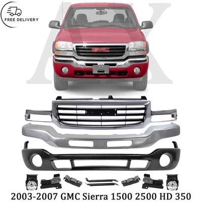 Front Bumper Chrome & Grille Kit For 2003-2007 GMC Sierra 1500 2500 HD 350 - Image 1 of 4