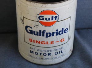 early 1960s era GULF GULFPRIDE SINGLE-G MOTOR OIL Old 1 gallon Metal Can - Picture 1 of 7