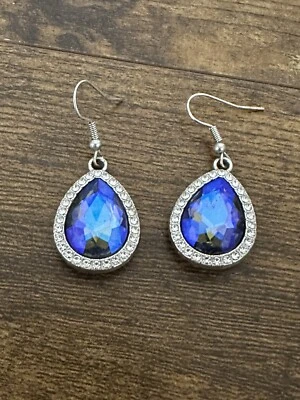 Blue Stone And White Stone Dangle Earrings - Image 1 of 4