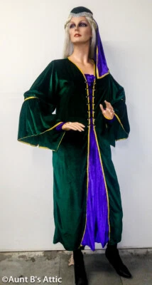 Vestido Mangas y Tocado Renaissance Maiden 4 Piezas Gr/Púrpura Terciopelo Cordones Frontales L/XL Foto 1 de 4