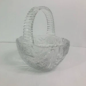 Vintage Clear glass basket with frosted roses and handle 80s classic spring - Picture 1 of 7