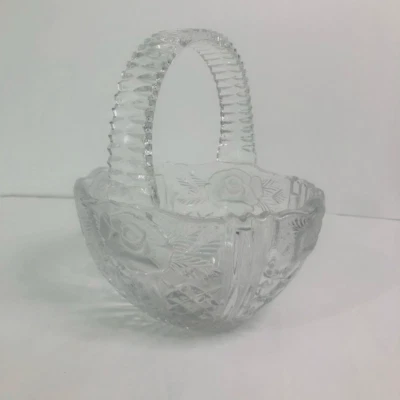 Винтажная прозрачная стеклянная корзина с матовыми розами и ручкой 80-х классическая весна - Изображение 1 из 4