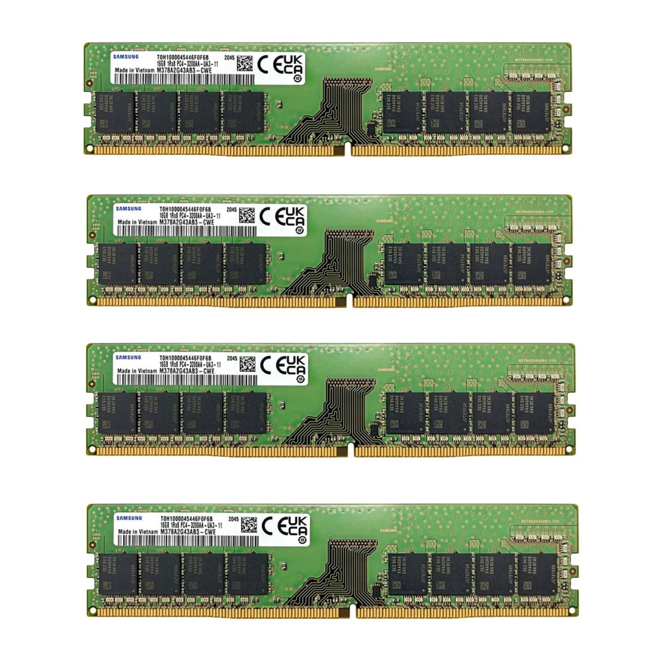 New Samsung 64GB 4X16GB DDR4 3200MHz PC4-25600 UDIMM Memory Ram M378A2G43AB3-CWE - Image 1 of 4