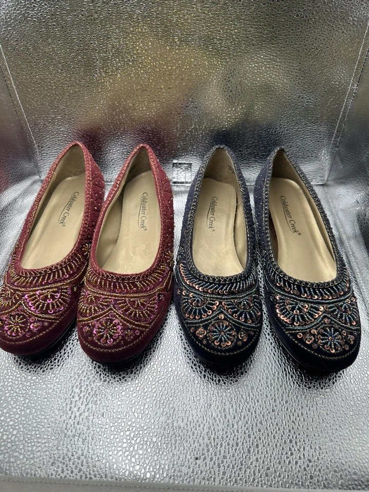 Coldwater Creek Cuentas Planas Rojo Granate o Azul Talla 7 Foto 1 de 4