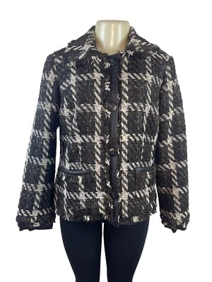 Chaqueta Blazer Chico’s Mujer Blanco y Negro a Cuadros Abotonada Talla 1 - Nueva Foto 1 de 4