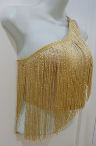 Gold funkelndes Stretch-Fransenoberteil 🙂 schönes schulterweites kurzes Oberteil 🙂 NEU - Gr. .Jrs. L - Bild 1 von 14