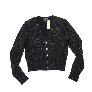 NWT J.Crew V-neck Cardigan in Black Sparkle Crystals Supersoft Yarn Sweater S - Picture 1 of 7