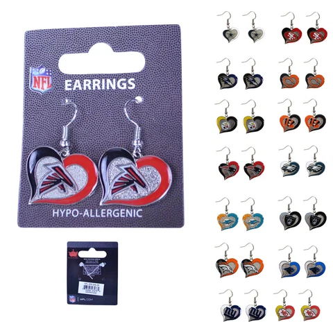 Brand New Licensed NFL All Teams Swirl Heart Earring Dangle Charm Pick Your Team Cover