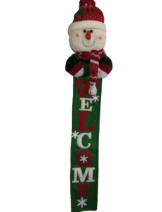 Home Decor Welcome Door Sign  Red Green White Snowman Plush Decoration Winter - Picture 1 of 4