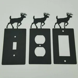 Wildlife Deer Elk Black Outlet Covers Switch Plates Toggle Country Western Cabin - Picture 1 of 19