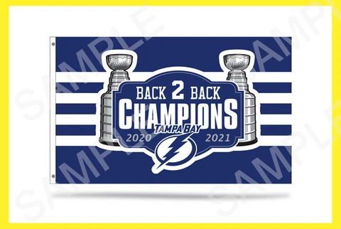 Tampa Bay Lightning 2021 Stanley Cup Back to Back Champions Flag w/ Grommets 3x5 Cover