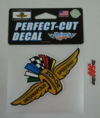 Indianapolis Motor Speedway Gold Wings Wheel Flag Perfect Cut Viny Decal IMS  - Image 1 of 4