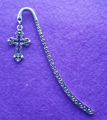 DESIGN BY KIMPENINC Tibetan/Antique Silver Patterned Bookmark with Cross Charm ∞ Gift Wrapped
