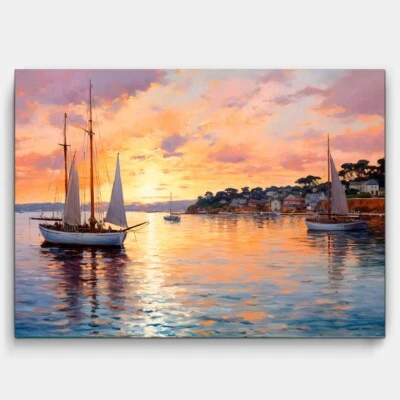 Leinwandbild Segelboote Sonnenuntergang Wandbild Wohnzimmer Hochwertig Made DE - Bild 1 von 4