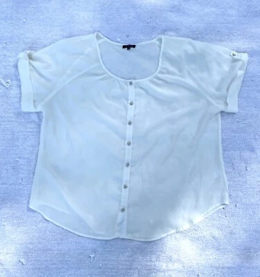 Women's 1X Spense Blouse White Button Up Short Sleeves - Image 1 of 4