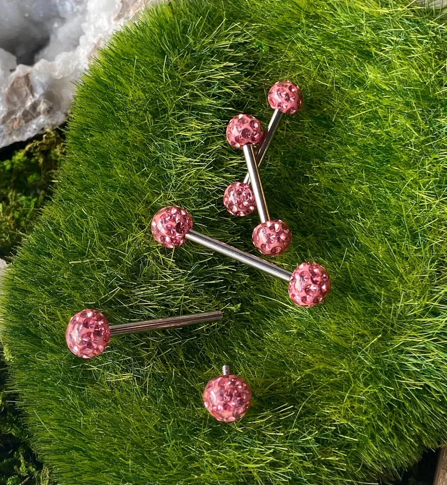 PAIR Epoxy Coated Crystal Paved Balls Nipple Rings Tongue Barbells Int. Threaded - Image 1 of 1