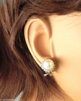 Exquisite 14k White Gold Cultured Pearl & Diamond Earrings - Image 1 of 4