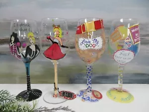Unbranded Hand Painted Wine Glasses Set Of 4 Multi Design 15oz Capacity NEW - Picture 1 of 9