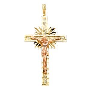 Two Tone Gold Religious Crucifix Cross Jesus Charm Pendant For Necklace Chain - Picture 1 of 1