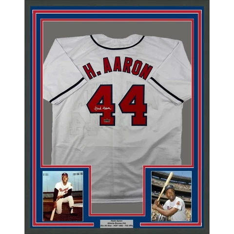 Framed Facsimile Autographed Henry Hank Aaron 33x42 Reprint Laser Auto Jersey Cover