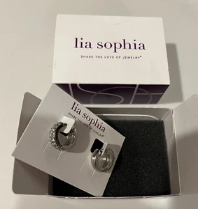 Lia Sophia "Hugs” Silver Tone w/Cut Crystals Hoop Earrings - Picture 1 of 2